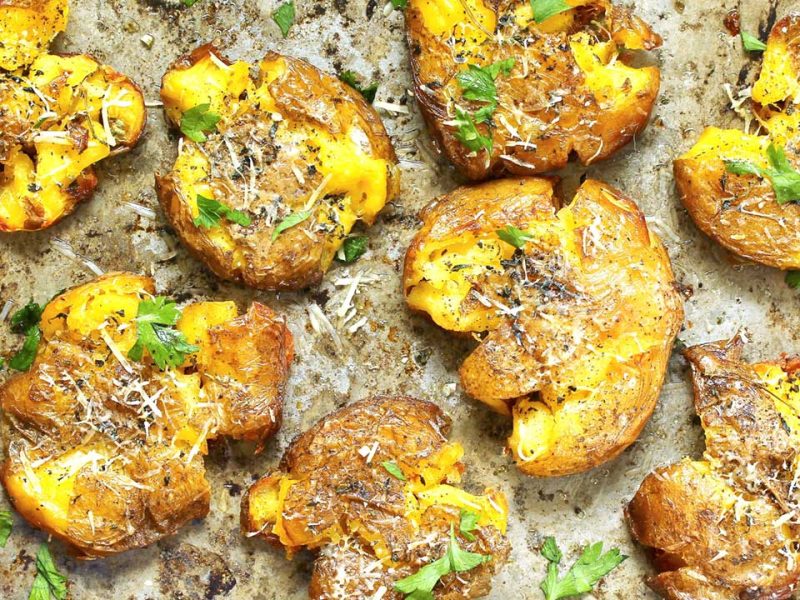 Spicy Parmesan Smashed Potatoes